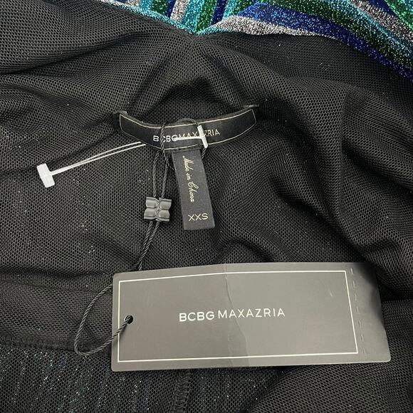 BCBGMaxAzria Metallic Striped Pleated Evening Gown Green Blue Size XXS - Picture 12 of 14